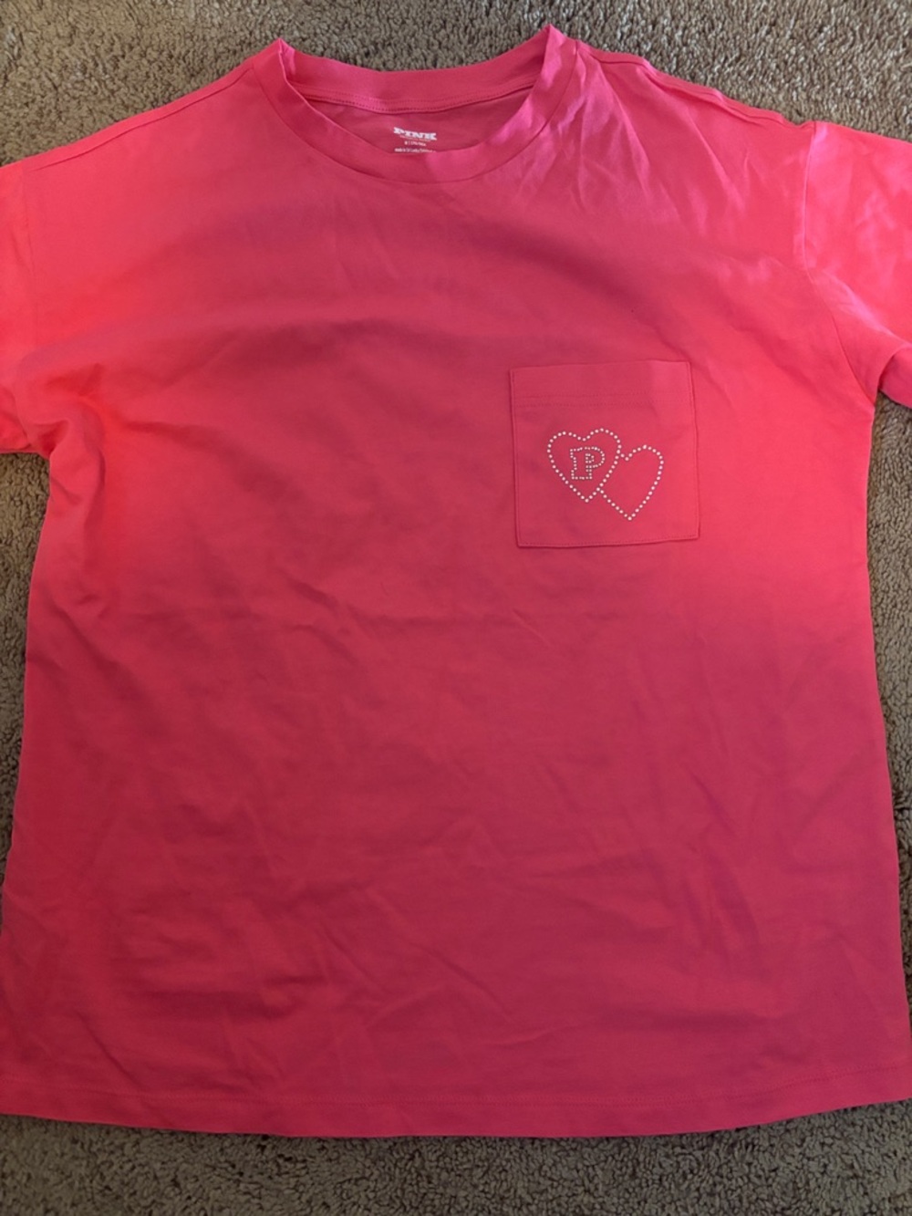 PINK Victoria's Secret Hot Pink Short Sleeve Pocket Tee with Heart